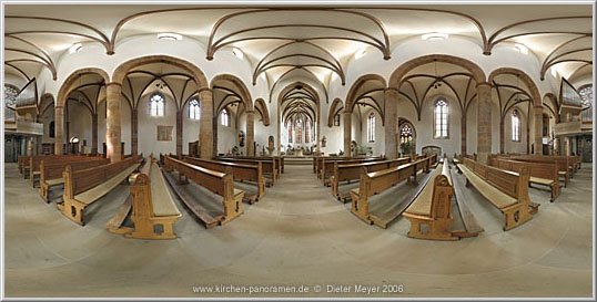 Panorama Kath. Pfarrkirche Hl.Kreuz (Augustinerkirche) Landau i.d.Pfalz, Innenraum Mittelgang; equirectangulare Darstellung